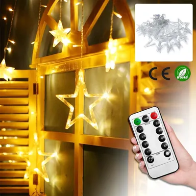 Produktbild von LARS360 138 LED Lichtervorhang Warmweiß 3m Innen Dekoration mit Sternen, 8 Modi, Timer & Fernbedienung für Weihnachten, Party, Hochzeit
