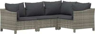 Produktbild von vidaXL 4-tlg. Garten-Lounge-Set mit Kissen Grau Poly Rattan