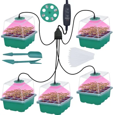Produktbild von Growbox Pflanzenlampe Vollspektrum,Anzuchtkasten Zimmergewächshaus Dimmbar Timer,Anzuchtset 5 Anzuchttöpfe Indoor Keimung