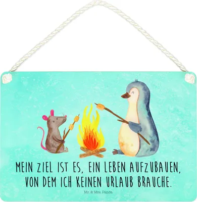 Produktbild von Mr. & Mrs. Panda wandtafel Pinguin Lagerfeuer DIN A4 - Eisblau - Geschenk, Maus, kleine aufmerksamkeit, Marshmallows, Holzschild, Büro, holzbild, Liebe, Job, Türschild