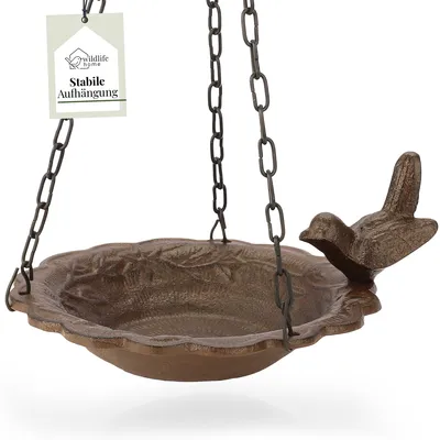 Produktbild von WILDLIFE HOME Vogeltränke hängend - Vogeltränke zum Aufhängen Garten, Balkon I Vogelbad frostsicher aus Gusseisen, Wassertränke für Vögel, Wildvögel