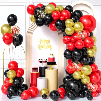 Ballonbogen-Set 103-tlg. Schwarz Rot Gold Konfetti