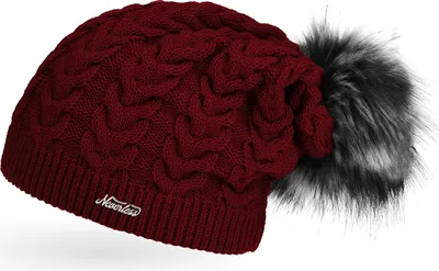 Produktbild von coole Damen Strickmütze Strick-Beanie gefüttert Fell-Bommel Winter-Mütze Bommelmütze Neverless® bordeaux unisize