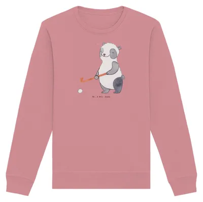 Produktbild von Mr. & Mrs. Panda Baumwoll Pullover Panda Hockey spielen Größe M - Canyon Pink - Geschenk, Hockeyschläger, Feldhockey, Pulli, Sweatshirt, Sweater, Verein, Nachhaltiger