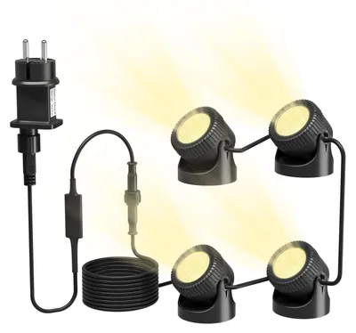 LED-Teichbeleuchtung, 4er-Set, IP68, Timer, warmweiß