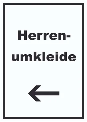 Produktbild von Herrenumkleide Schild mit Text und Richtungspfeil links hochkant A6 Rückseite selbstklebend