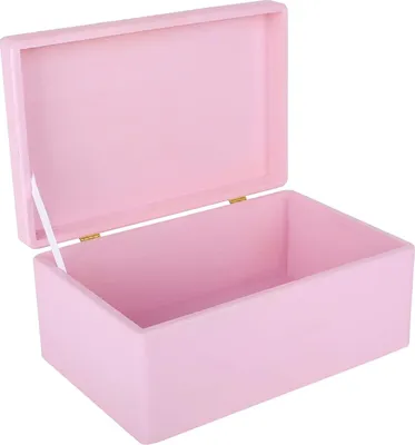 An open pink wooden box with a white ribbon inside, shown against a white background.