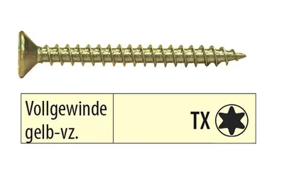 Produktbild von Spanplattenschrauben mit Vollgewinde gelb verzinkt Torx 3,5 x 16 mm 1.000 Stück