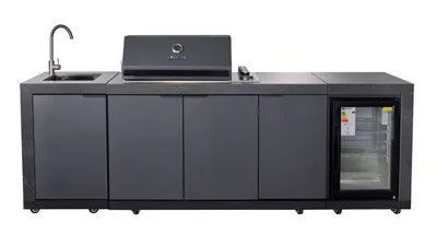 Produktbild von GORILLER® KING Outdoor-Küche, Gasgrill mit Kühlschrank und Waschbecken, Edelstahl, Stein, Grau