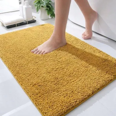 Image de Tapis de bain Unyqoos® Casilin, 60 x 90 cm – antidérapant avec dos en latex, 100% coton, absorbant et à séchage rapide, lavable, couleur ocre-jaune