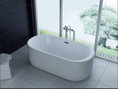 Produktbild von PureHaven freistehende Acryl-Badewanne 170x80 cm elegant inkl. Siphon Überlaufschutz leicht zu pflegende Oberfläche extra starker Rahmen Schwarz/Weiß