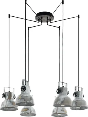 Produktbild von EGLO Pendellampe Barnstaple, 6 flammige Vintage Pendelleuchte im Industrial Design, Retro Hängelampe aus Stahl im Zink Used-Look, E27
