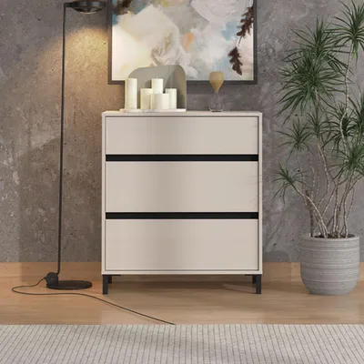 Immagine prodotto di Dmora Cassettiera Mapello 80x40x90h cm Beige, 3 Cassetti Apertura Scorrevole