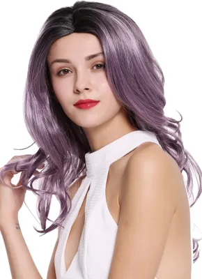 Produktbild von WIG ME UP Perücke Lang Gewellt Mittelscheitel Ombre Lila Schwarz DW1595-LAVENDERSLVR