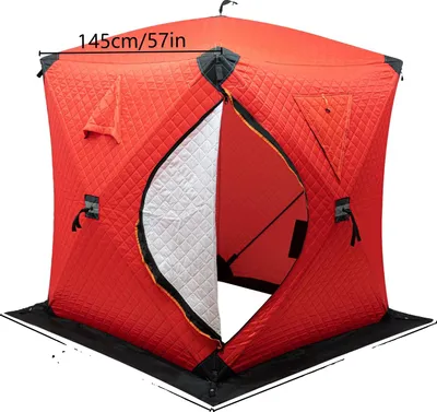 Image de Abri isolé pour la pêche sur glace, conception portable, résistant aux intempéries, noir