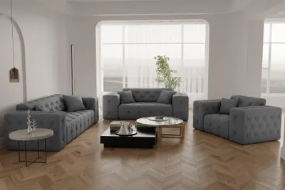 Produktbild von Sofaset Designersofa CHANTAL 3-2-1 in Stoff Opera Velvet Grau