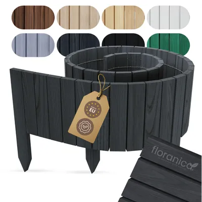Produktbild von Floranica Beetumrandung Beeteinfassung 40 x 200 cm Anthrazit Rasenkante Holz Gartenzaun Holzzaun flexibler Rollborder