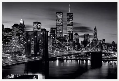 Produktbild von Black & White - Poster - Brooklyn Bridge + Wechselrahmen, Shinsuke® Maxi Kunststoff weiss, Acryl-Scheibe