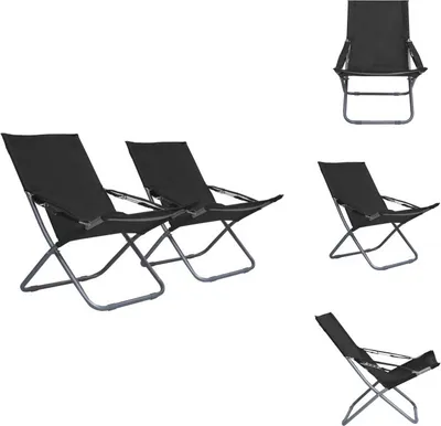 Image de vidaXL Chaises de plage pliantes 2 pcs. tissu noir - Chaises de jardin