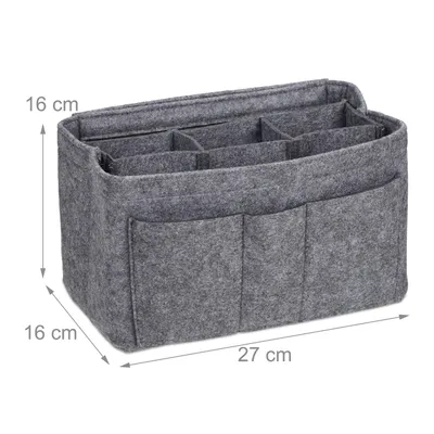 Image de Organiseur de sac à main Relaxdays, en feutre, avec compartiments amovibles, pour femme, taille S, gris foncé