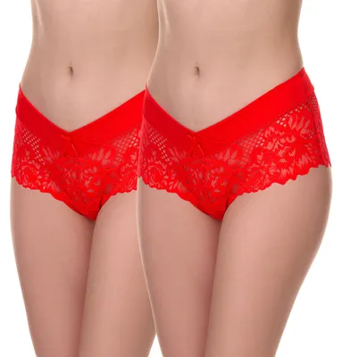 Produktbild von Merry Style Damen Unterhose Hipster Hot Pants mit Spitzenbesatz MSGAB155 (Rot (2Pack), 42 (Herstellergröße: XL))
