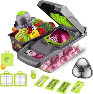 Produktbild von Famanu 13-in-1 Gemüseschneider Edelstahl - Mandoline für Gemüsespaghetti - Verstellbare Gemüseschneider mit Reibe