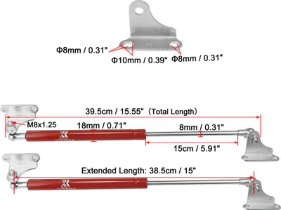 Image de 2pcs 15 pouces 200N/20KG Rouge Universel Hydraulique Support Tige pour Voiture