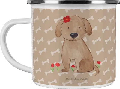 Produktbild von Mr. & Mrs. Panda Teetasse Hund Dame - Hundeglück - Geschenk, becher emaille, Haferl, Pott, Liebenswert, Tasse, Teebecher, Hunde, Niedlich, Liebe, Frauchen, Sprüche
