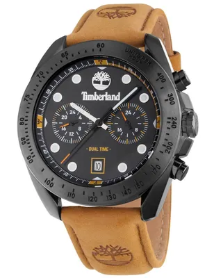 A close-up studio shot of a Timberland watch.