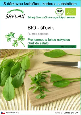 Obrázek produktu pro SAFLAX Dárková sada - BIO - šťovík - Rumex acetosa - 400 Semena - S dárkovou krabičkou, přepravním štítkem, dárkovou kartou a pěstebním médiem