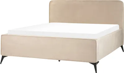 Obrázek produktu pro BELIANI Rám postele taupe sametové čalounění černé kovové nohy 160 x 200 cm čelo klasický minimalistický styl ložnice