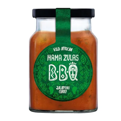 Verpackungsbild Mama Zula Wild African BBQ Jalapeno Curry Sauce Glas wuerzig 320 ml