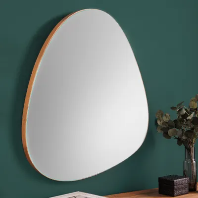 Produktbild von riess-ambiente Moderner Wandspiegel NOEMI 70cm natur Eiche Massivholz asymmetrisches Design Spiegel Dekospiegel Hängespiegel