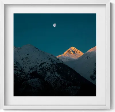 Produktbild von Sonnenuntergang in den Bergen– Wandbild mit Rahmen – Gerahmtes Bild  – Wanddekoration – 50x50 cm –  Weiß Rahmen