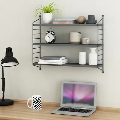 Produktbild von Modulares Wandregal Strängnäs Metallregal Dunkelgrau Hängeregal mit 3 Regalböden Badregal Küchenwandregal Wandablage Wohnzimmer