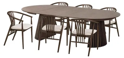 Immagine prodotto di Set sala da pranzo Tokyo: tavolo e 6 sedie, naturale/affumicato.