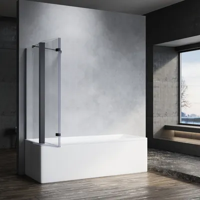 Produktbild von SONNI Badewannenaufsatz faltbar Schwarz 120x140cm NANO Glas ESG 6mm Duschabtrennung für Badewannen mit Seitenwand 70x140 cm
