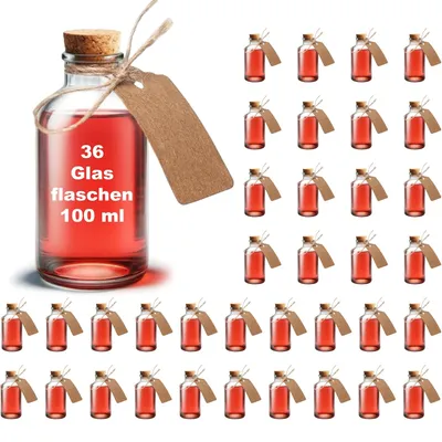 Obrázek produktu pro Solidchoice – Sada 36 mini skleněných lahviček o objemu 100 ml s korkovou zátkou