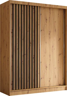 Produktbild von Masseno Schiebetürenschrank LAMELLO 160 cm Kleiderschrank Schlafzimmer Schrank 2-türig mit Lamellen Eiche Artisan