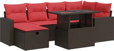 Produktbild von vidaXL 7-tlg. Garten-Sofagarnitur mit Kissen Braun Poly Rattan