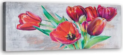 Produktbild von Leinwandbild blumenstrauß aus roten tulpen 150x50 cm Feeby rot wandbild bereit zum aufhängen