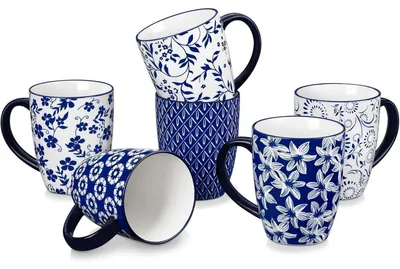 Productafbeelding van Koffiekopjes, set van 6, porselein, 480 ml, met handvat, geschikt voor thee, cacao