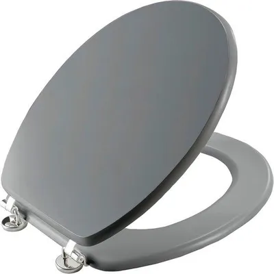 Image de Siège de WC en MDF gris mat, charnières métalliques, confortable