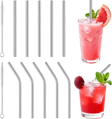 Obrázok produktu pre Nerezové slamky – sada 10 kusov – krátke kovové slamky – opakovane použiteľné kovové slamky