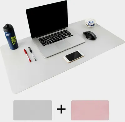 Produktbild von Schreibtischunterlage, Laptop Tischunterlage, Schreibtischschutz Mat, Laptop Mauspad, Kunstleder Beidseitig,Wasserdicht Rutschfest Schreibblock für Büro, Zuhause (90*45cm, Pink + Silber)