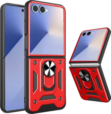 Produktbild von Outdoor Panzer Hülle für Samsung Galaxy Z Flip 7 mit Kameraschutz Ringhalter in Rot
