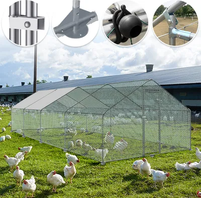 Obrázek produktu pro LARS360 Free Range Enclosure Chicken House 3 x 8 x 2 m Outdoor Chicken Coop Roof Poultry House， Galvanized Steel Small Animal Pen Outdoor Enclosure with Sunshade Chicken Cage Aviary, PE