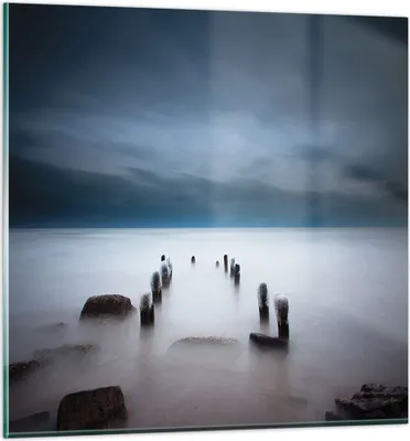 Produktbild von Bilder auf glas - Einteilig - Wellenbrecher Nebel Nacht - 70x70cm - Glasbilder - Wandbilder - Bilder - zum Aufhängen bereit - Wanddekoration aus Glas - Glas Bilder - Wandbild auf Glas - GAC70x70-4416