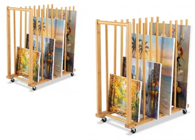 Image de COSTWAY - Lot de 2 étagères de rangement pour toiles, en bambou, séchoir à tableaux, support de rangement pour œuvres d'art, tableaux et créations artistiques, étagère de stockage pour œuvres d'art
