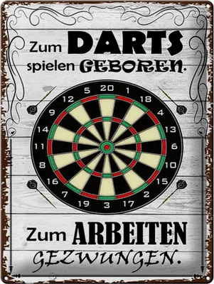 Produktbild von Blechschild zum Darts spielen geboren, 30 x 40 cm, Blechschilder Spruch Sport Hobby